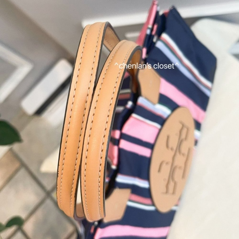 Tory Burch Navy, Pink & Tan Striped Tote - Picture 8 of 11
